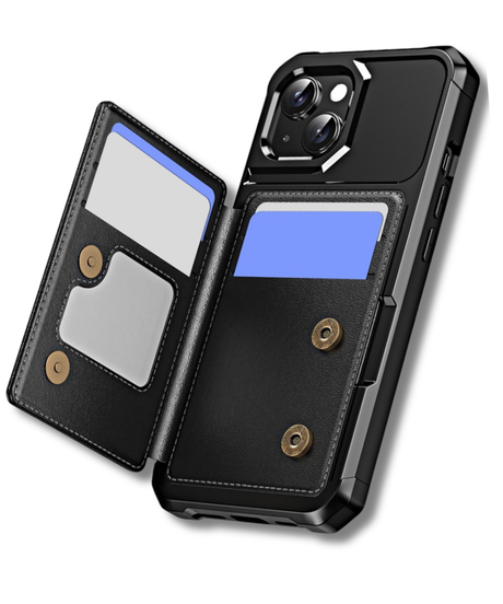 iPhone 15 Rugged Wallet Hoesje met Kaarthouder Achterkant