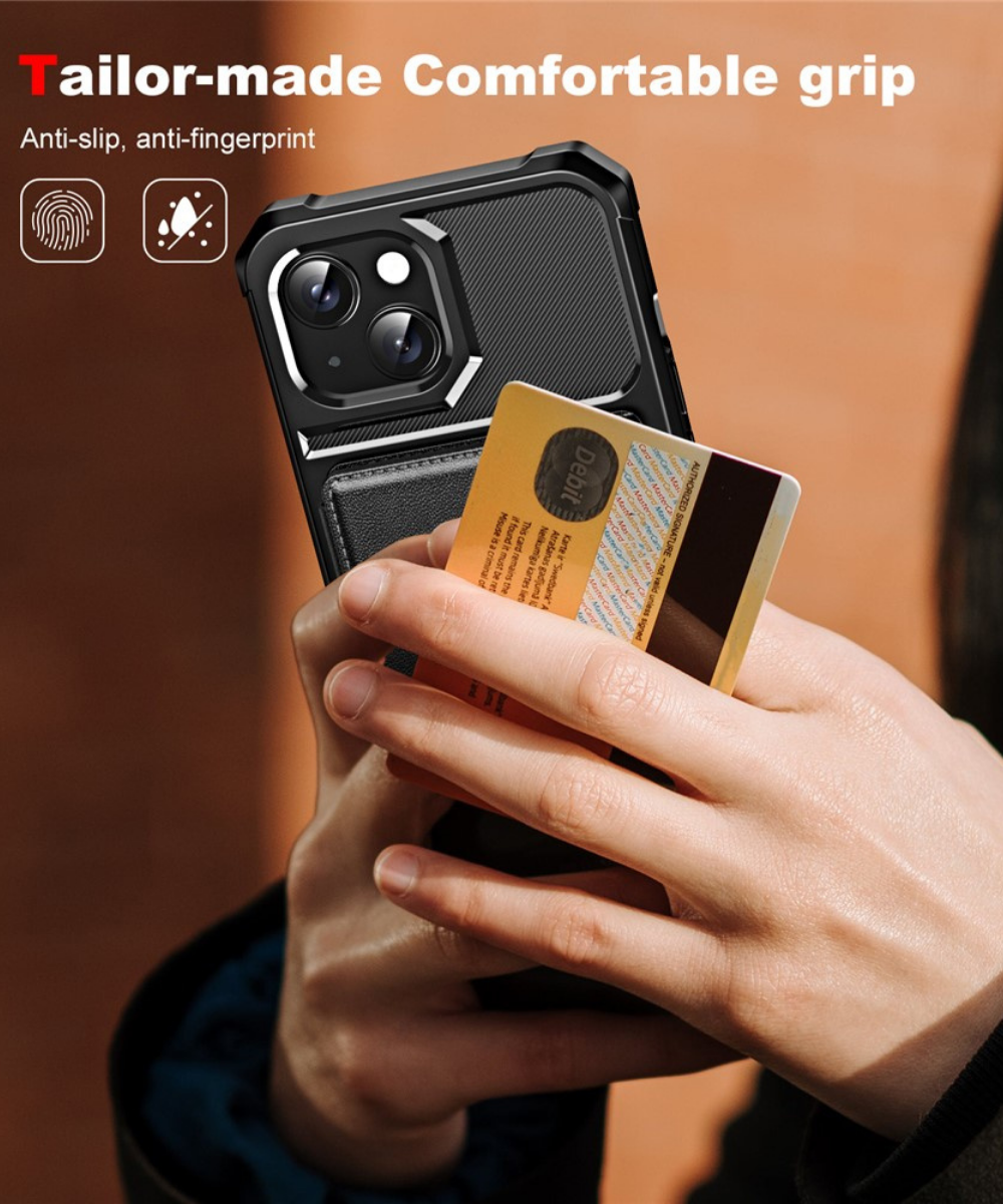 iPhone 15 Rugged Wallet Hoesje met Kaarthouder Achterkant