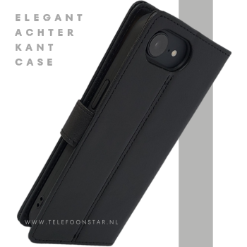 iPhone 16 Hoesje - Luxe Zwarte Bookcase, Wallet Case met Magneetsluiting