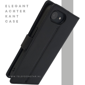 iPhone 16 Hoesje - Luxe Zwarte Bookcase, Wallet Case met Magneetsluiting