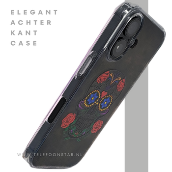 iPhone 16 hoesje transparant met kleurrijke skull print en extra bescherming