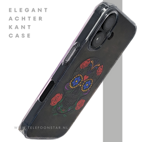 iPhone 16 hoesje transparant met kleurrijke skull print en extra bescherming