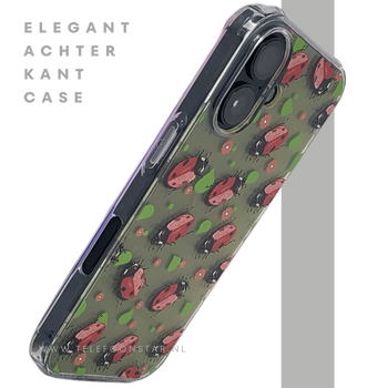 iPhone 16 hoesje transparant met lieveheersbeestjes print en schokbestendige bescherming