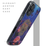 iPhone 16 hoesje transparant met neon skull en vlinder design schokbestendig