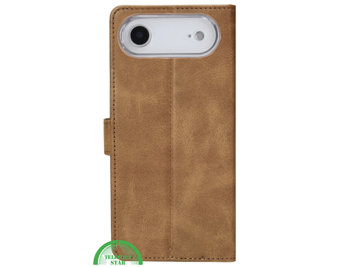 iPhone 17 Air Bookcase Hoesje Bruin – Wallet Case met Pasjeshouder & Standfunctie