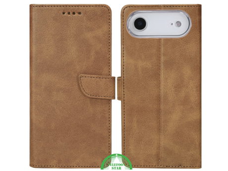 iPhone 17 Air Bookcase Hoesje Bruin &ndash; Wallet Case met Pasjeshouder &amp; Standfunctie