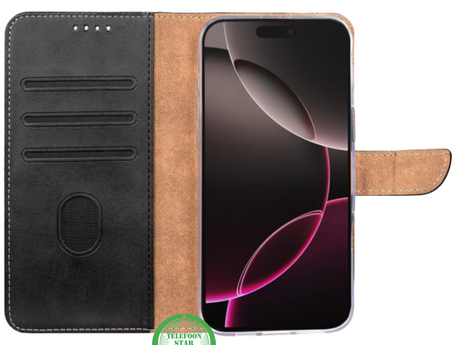 Bookcase iPhone 17 Air Zwart &ndash; Klassieke Leren Look &amp; Volledige Bescherming