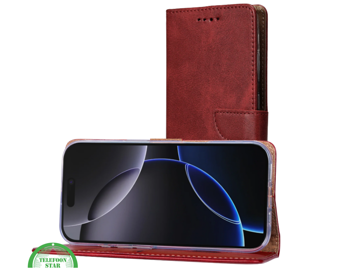 iPhone 17 Bookcase Hoesje Rood – Luxe Wallet Case met Standaard & Pasjeshouder