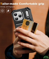 iPhone 17 Pro Case Card Slot Kickstand Leather + TPU Reinforced Corner Phone Cover - Black