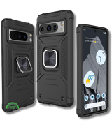 Hoesje voor Google Pixel 8 Zwart Rugged Armor met Ring Kickstand Extra Sterke Bescherming