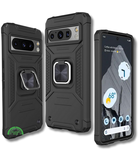 Hoesje voor Google Pixel 8 Zwart Rugged Armor met Ring Kickstand Extra Sterke Bescherming