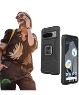 Hoesje voor Google Pixel 8 Zwart Rugged Armor met Ring Kickstand Extra Sterke Bescherming
