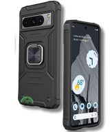 Hoesje voor Google Pixel 8 Zwart Rugged Armor met Ring Kickstand Extra Sterke Bescherming