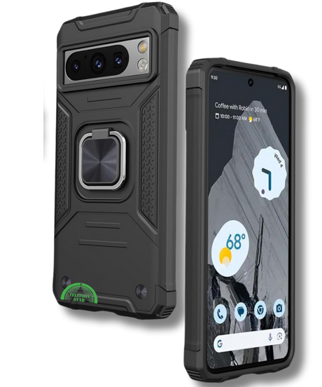 Hoesje voor Google Pixel 8 Zwart Rugged Armor met Ring Kickstand Extra Sterke Bescherming