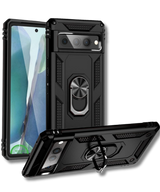 Hoesje voor Google Pixel 8 Zwart Rugged Armor met Ring Kickstand Extra Sterke Bescherming