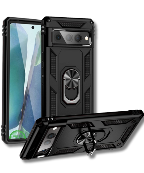 Hoesje voor Google Pixel 8 Zwart Rugged Armor met Ring Kickstand Extra Sterke Bescherming
