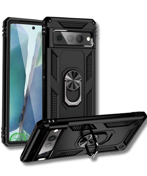 Hoesje voor Google Pixel 8 Zwart Rugged Armor met Ring Kickstand Extra Sterke Bescherming