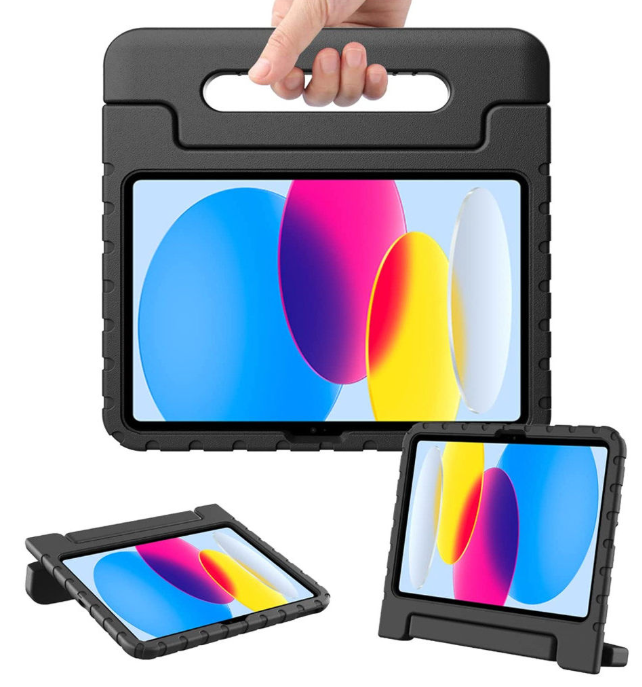 Stevige iPad Kids Hoes Zwart &ndash; met handvat en kickstand