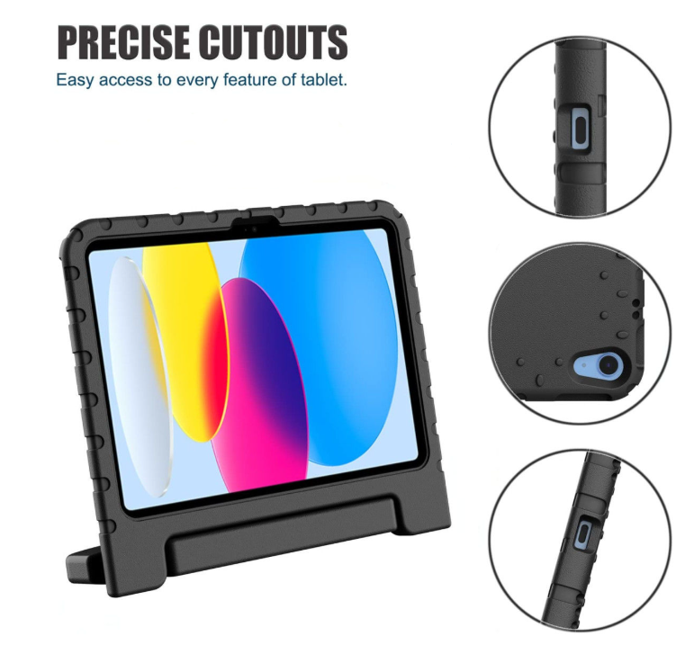 Stevige iPad Kids Hoes Zwart &ndash; met handvat en kickstand