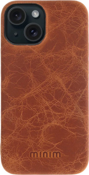 iPhone 15 100% Leer hoesje | Lederen Backcover | Minimalistisch | Cognac