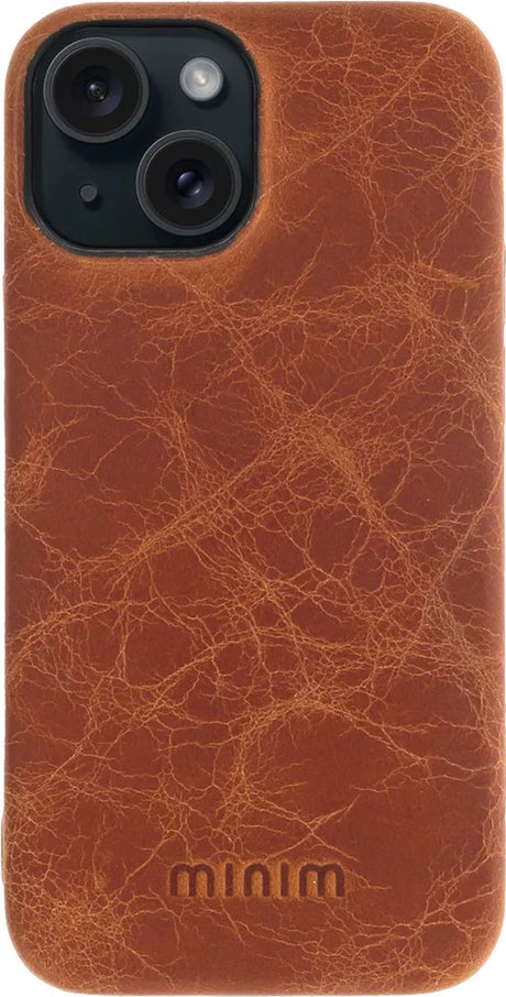 iPhone 15 Plus 100% Leer hoesje | Lederen Backcover | Minimalistisch | Cognac