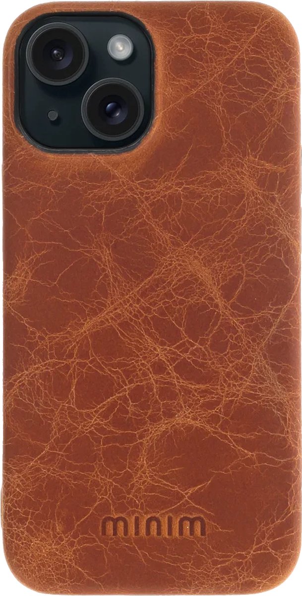 iPhone 15 Plus 100% Leer hoesje | Lederen Backcover | Minimalistisch | Cognac