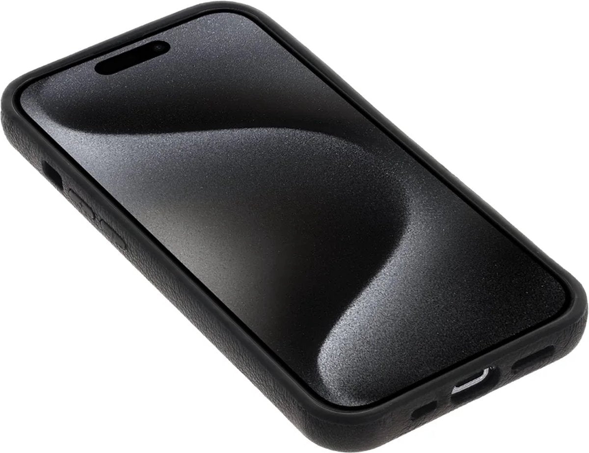 iPhone 15 100% Leer hoesje | Lederen Backcover | Minimalistisch | Zwart