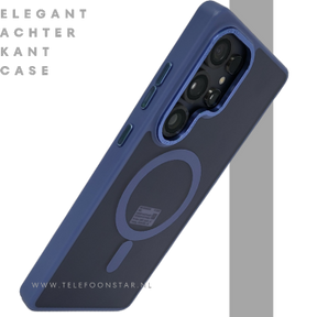 MagSafe Hoesje voor Samsung Galaxy S26 Ultra Transparant met Blauwe Randen Magnetisch