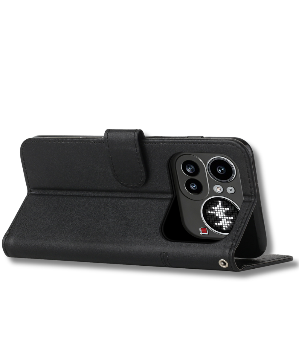 Nothing Phone 4a Pro Zwart Wallet Hoesje met Standaardfunctie 360 graden volledige bescherming