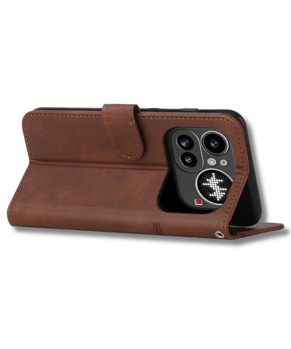 Nothing Phone 4a Pro Bruin Wallet Hoesje met Standaardfunctie 360 graden volledige bescherming