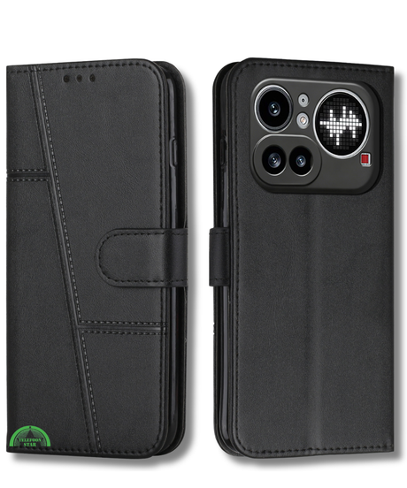 Nothing Phone 4a Pro Zwart Wallet Hoesje met Standaardfunctie 360 graden volledige bescherming