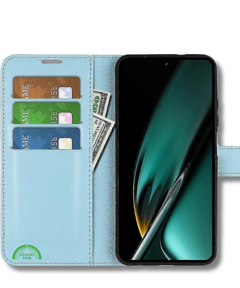 Hoesje voor Oppo A58 4G Lichtblauw Bookcase Premium kunstleer volledig