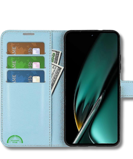 Hoesje voor Oppo A58 4G Lichtblauw Bookcase Premium kunstleer volledig