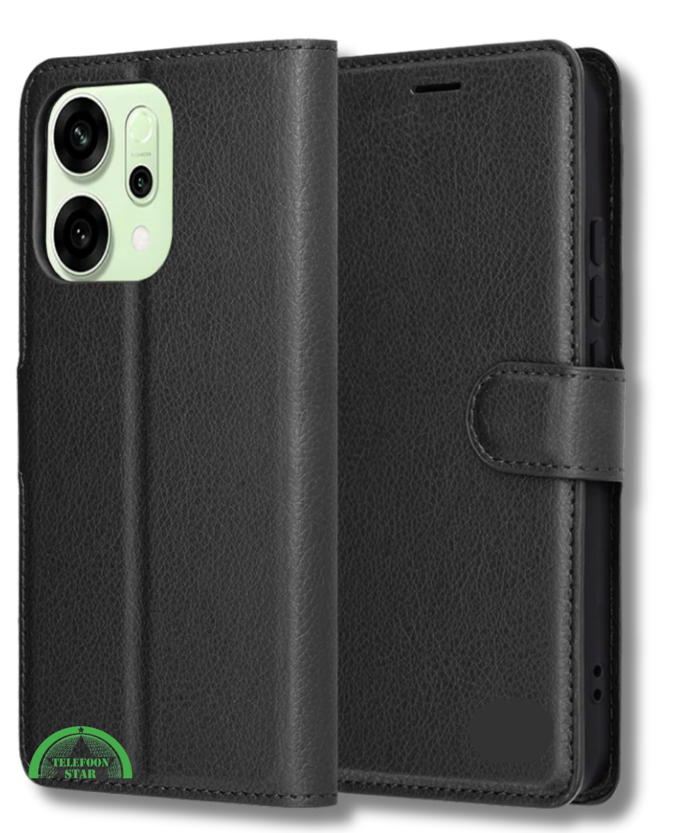 Hoesje voor Oppo Reno 14F Zwart Bookcase Premium kunstleer volledig