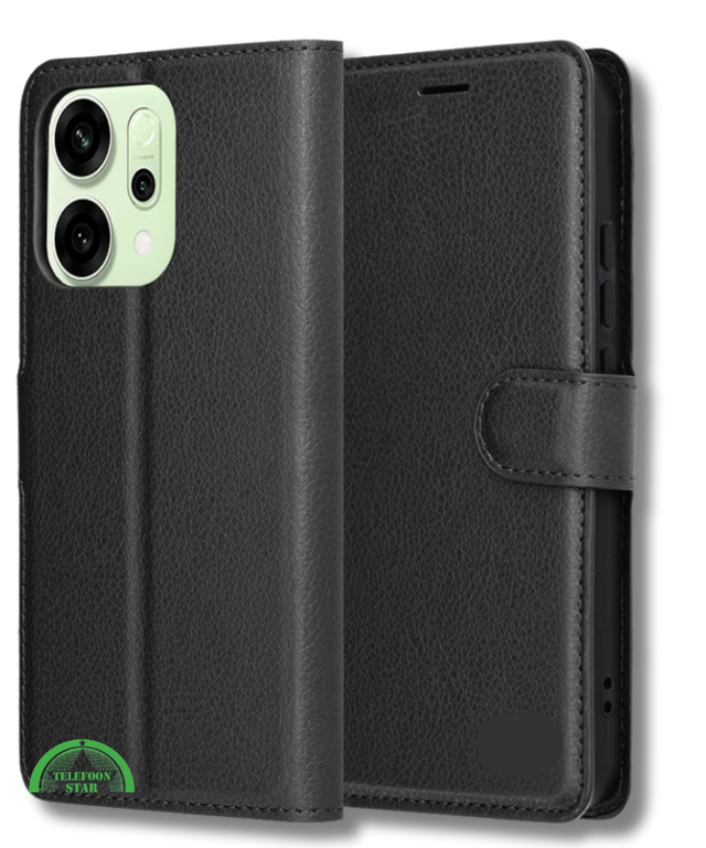 Hoesje voor Oppo Reno 14F Zwart Bookcase Premium kunstleer volledig