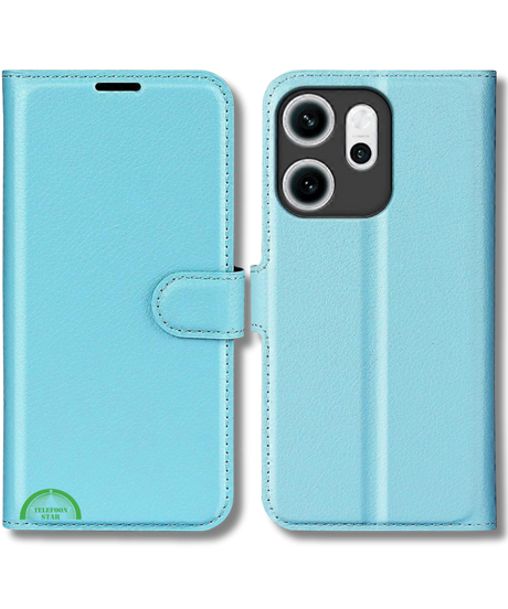 Hoesje voor Oppo Reno 14F Lichtblauwe Bookcase Premium kunstleer volledig