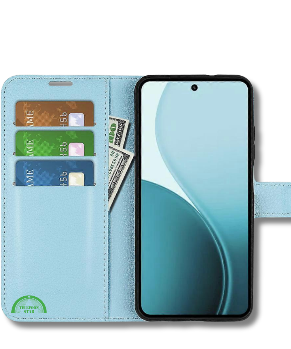 Hoesje voor Oppo Reno 14F Lichtblauwe Bookcase Premium kunstleer volledig