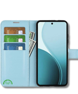 Hoesje voor Oppo Reno 14F Lichtblauwe Bookcase Premium kunstleer volledig