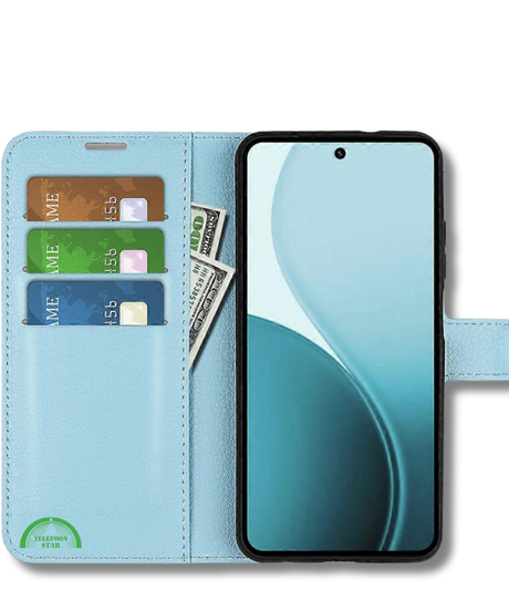 Hoesje voor Oppo Reno 14F Lichtblauwe Bookcase Premium kunstleer volledig