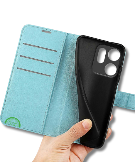Hoesje voor Oppo Reno 14F Lichtblauwe Bookcase Premium kunstleer volledig