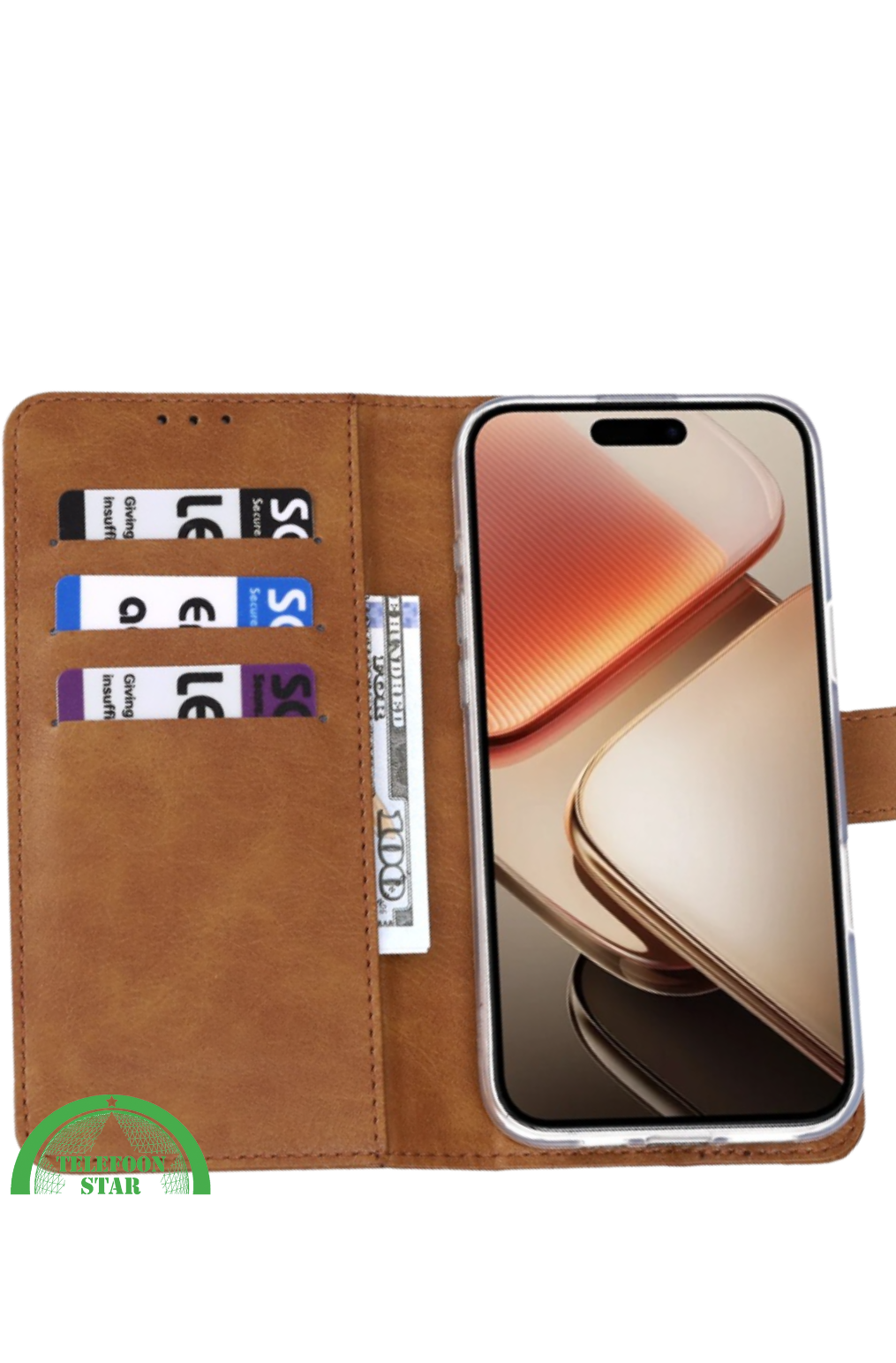 Hoesje Xiaomi Redmi 15 5G Bruin Bookcase Antislip leerlook, ligt stevig