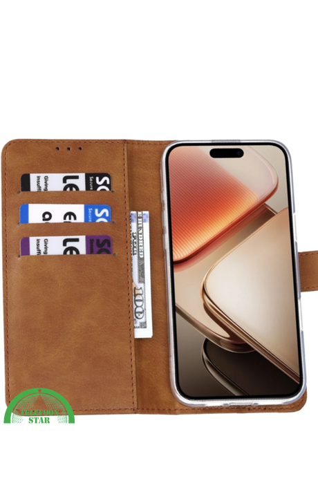 Hoesje Xiaomi Redmi 15 5G Bruin Bookcase Antislip leerlook, ligt stevig