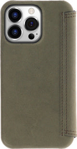 iPhone 15 Pro 100% Leer hoesje | Lederen Bookcase | Minimalistisch | Olijfgroen