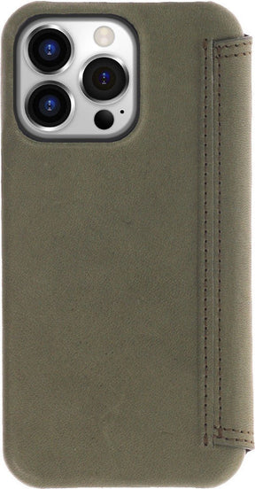 iPhone 15 Pro 100% Leer hoesje | Lederen Bookcase | Minimalistisch | Olijfgroen