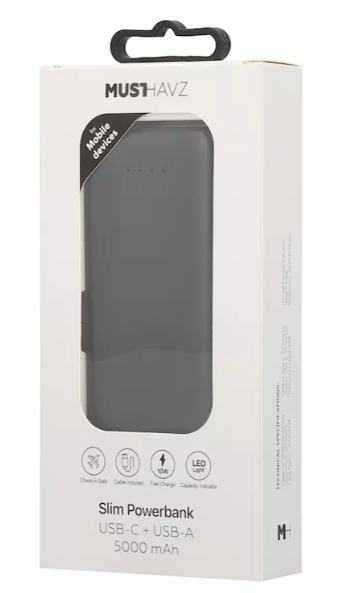 Powerbank 5000 mAh – Slim Design met USB-C & USB-A