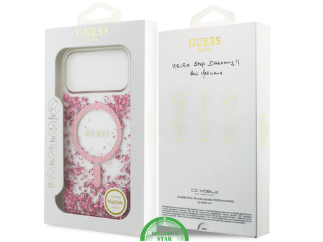 iPhone 17 Pro Guess MagSafe Hoesje &ndash; Roze Glitter Transparante Bescherming