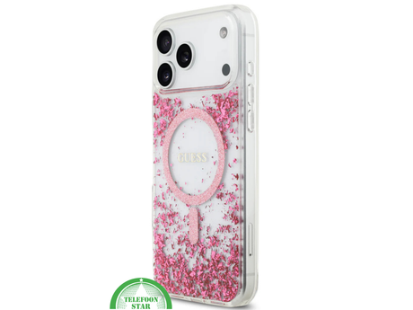 iPhone 17 Pro Guess MagSafe Hoesje &ndash; Roze Glitter Transparante Bescherming