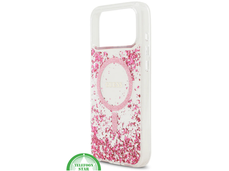 iPhone 17 Pro Guess MagSafe Hoesje &ndash; Roze Glitter Transparante Bescherming