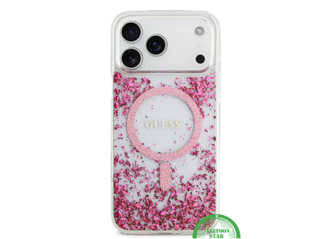 iPhone 17 Pro Max Guess MagSafe Hoesje &ndash; Roze Glitter Transparante Bescherming