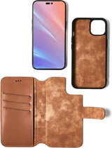iPhone 15 Pro Max 2 in 1 Hoesje | 100% Leer | Minimalistisch | Bruin